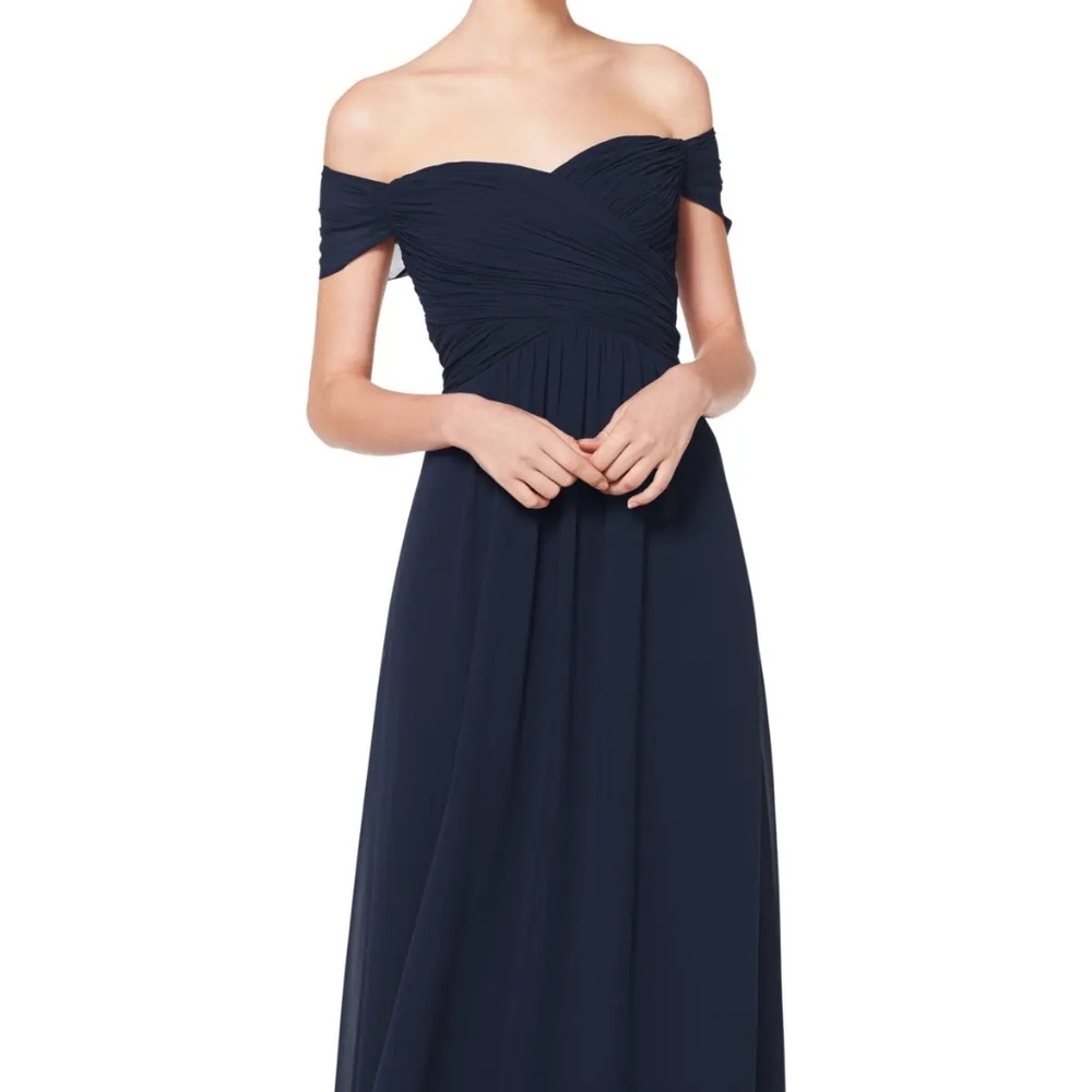 #Levkoff Off the Shoulder Chiffon A-Line Gown